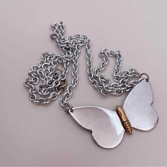 C. Sebiri Metallic Silver Tone Fairy Core Spring Oversized Butterfly Necklace - Picture 9 of 9